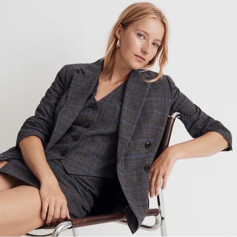 Madewell The Rosedale Blazer Italian Fabric Coat in Kyle Mini Glen Plaid Size 10